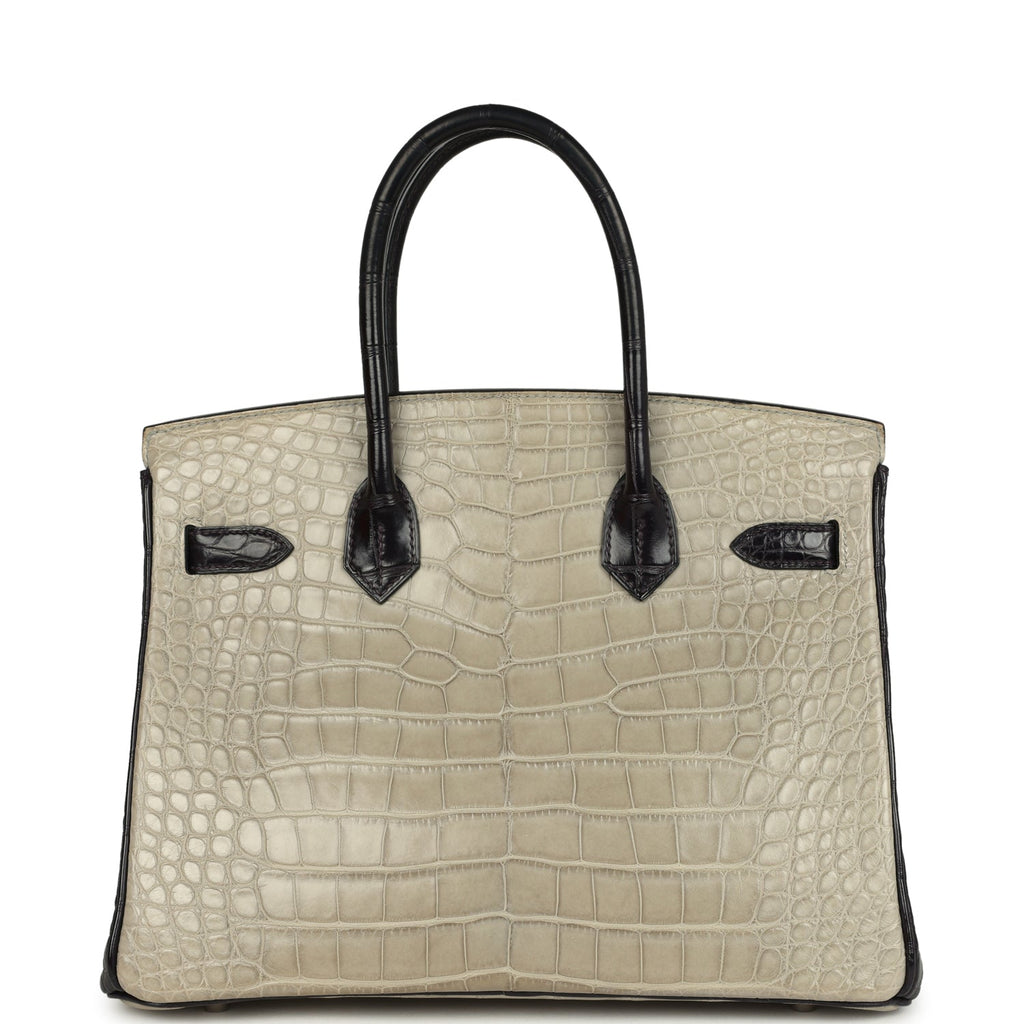 Pre-owned Hermes Special Order (HSS) Birkin 30 Gris Perle and Prunoir Matte Alligator Brushed Palladium Hardware - Image 5