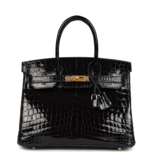 Pre-owned Hermes Birkin 30 Bleu Marine Shiny Niloticus Crocodile Gold Hardware