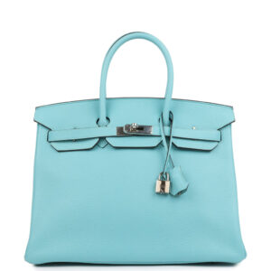 Hermes Birkin 35 Bleu Atoll Clemence Palladium Hardware