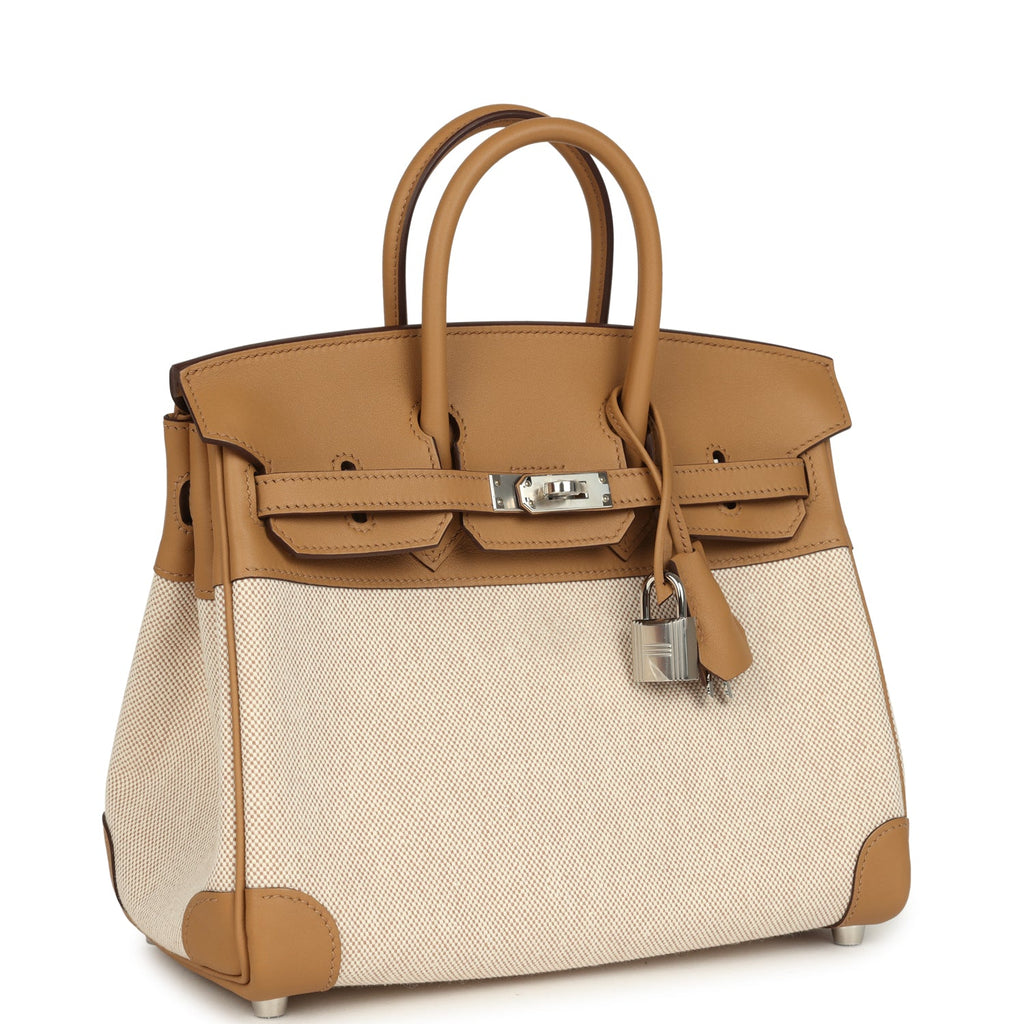 Hermes Birkin 25 Ecru and Beige Toile H Canvas and Biscuit Swift Palladium Hardware - Image 3