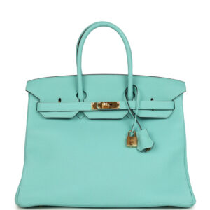 Pre-owned Hermes Birkin 35 Bleu Atoll Togo Gold Hardware