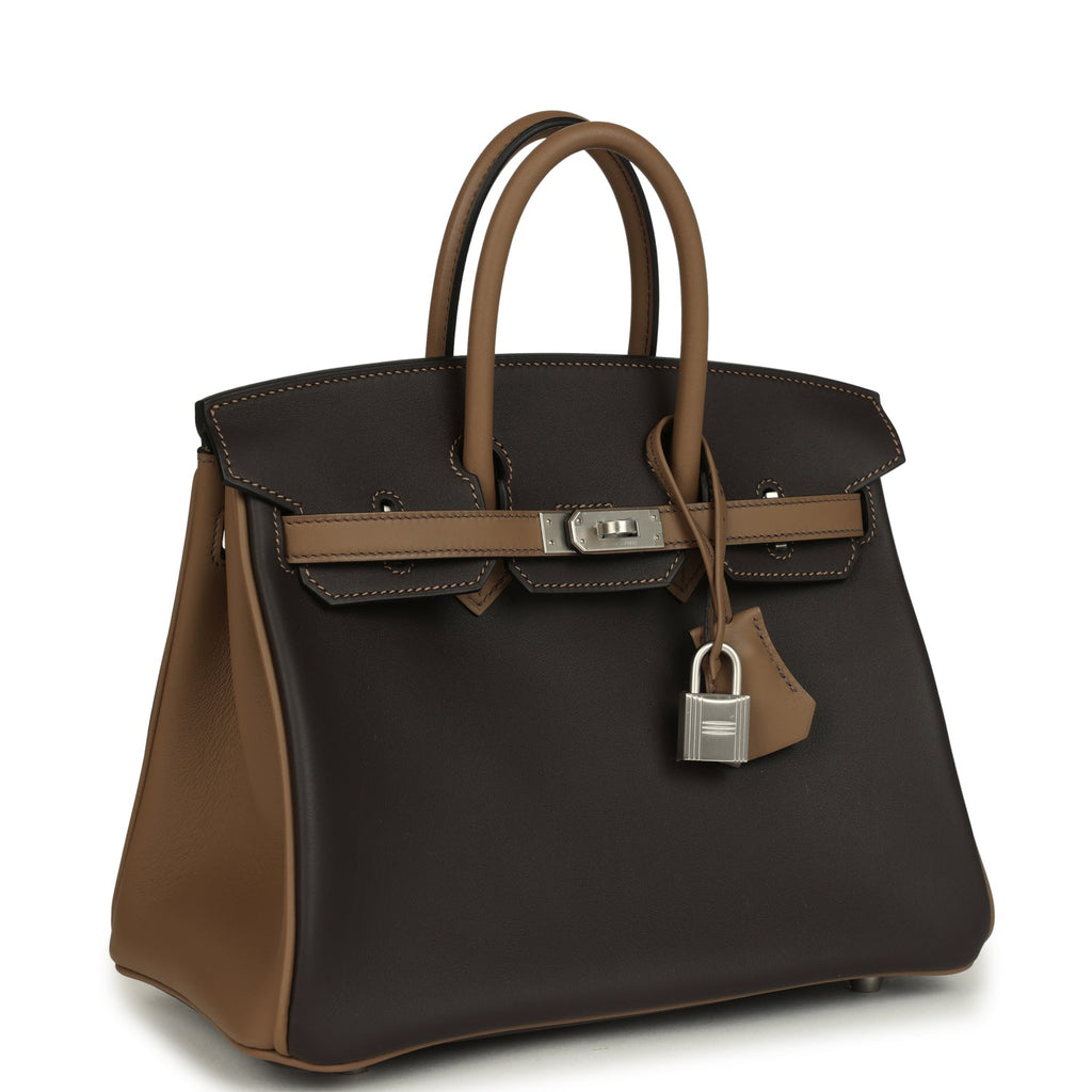 Hermes Special Order (HSS) Birkin 25 Ebene and Beige De Weimar Swift Brushed Palladium Hardware - Image 3