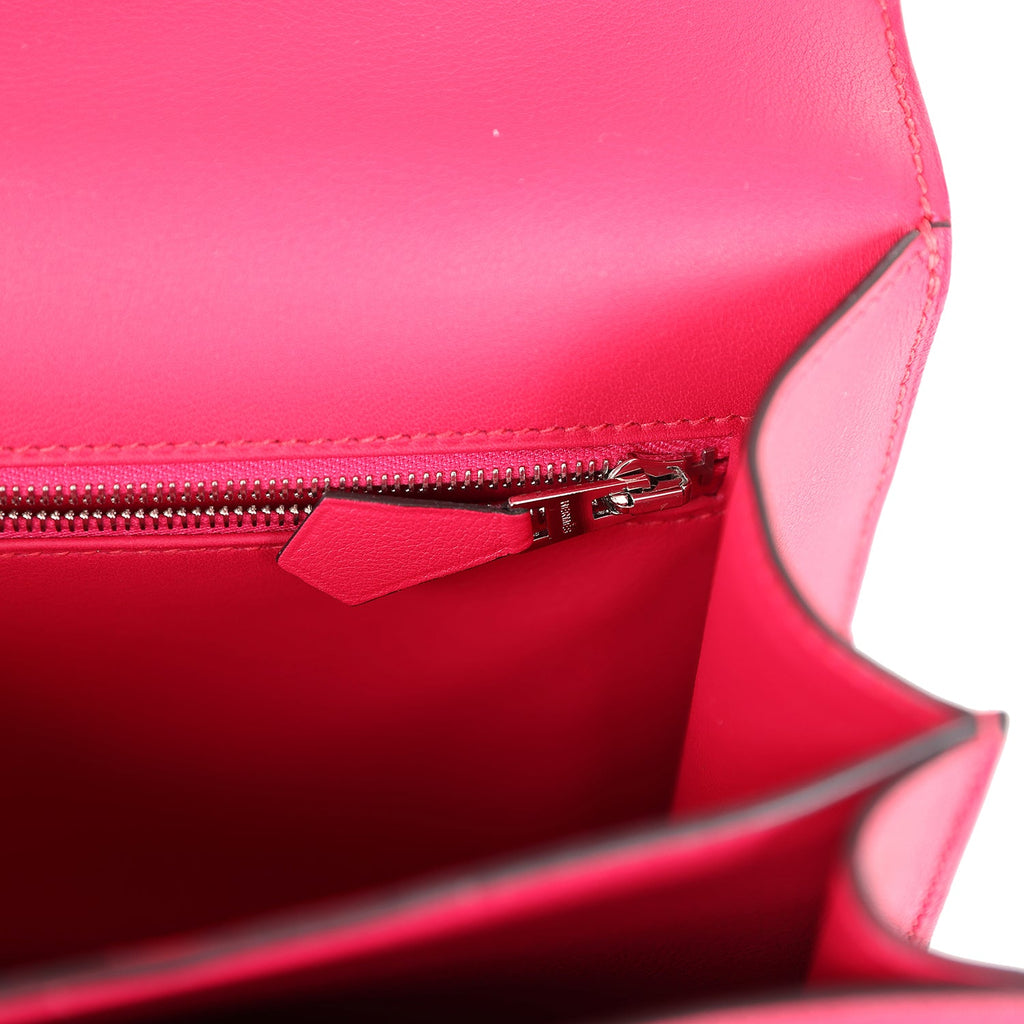 Pre-owned Hermes Constance 24 Rose Shocking and Ecru Toile H Berline and Framboise Swift Palladium Hardware - Image 11