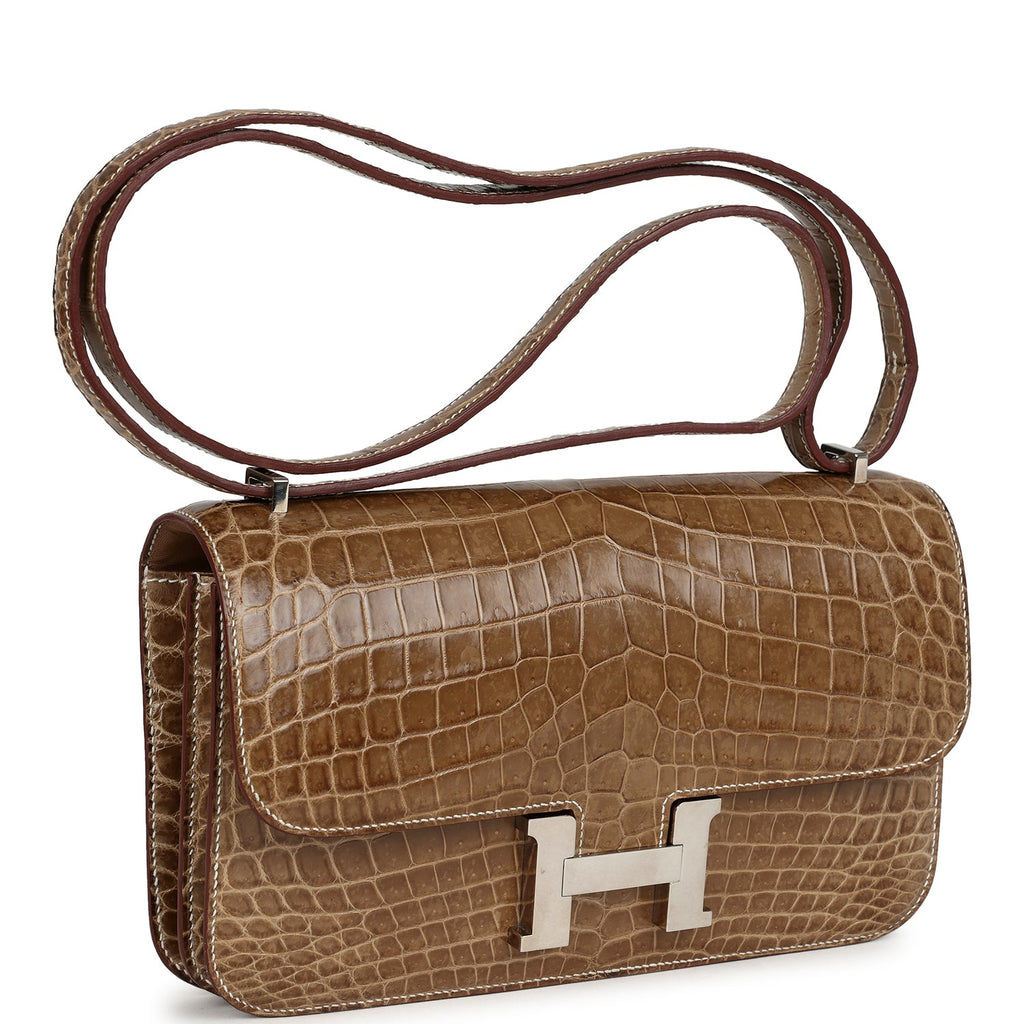 Pre-owned Hermes Constance Elan Ficelle Shiny Niloticus Crocodile Palladium Hardware - Image 3