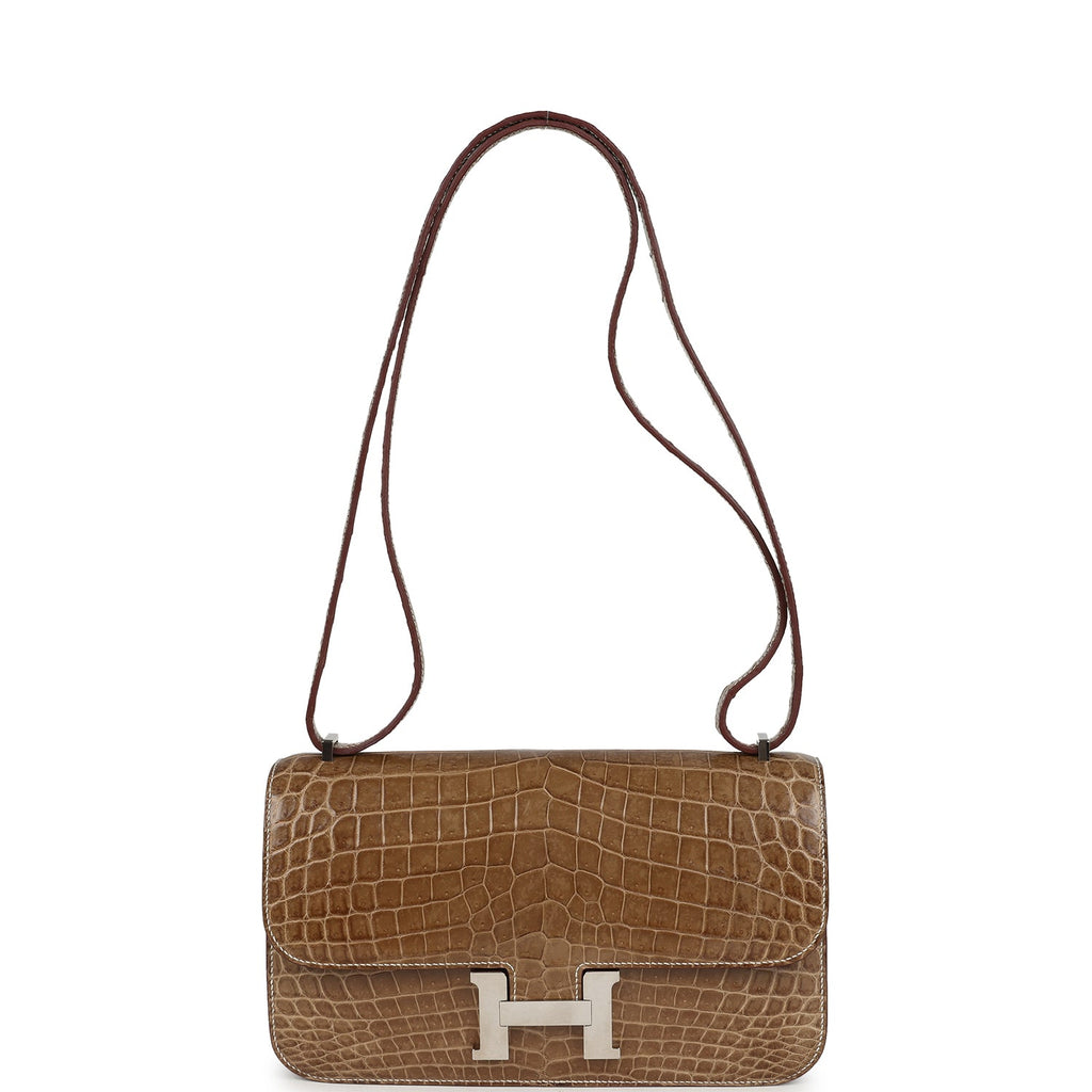 Pre-owned Hermes Constance Elan Ficelle Shiny Niloticus Crocodile Palladium Hardware - Image 8