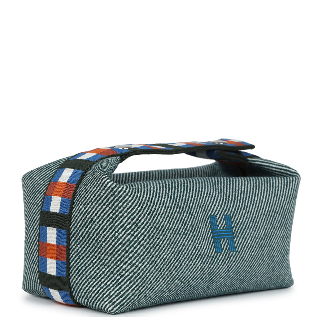 Hermes Bride-A-Brac Au Carre Case PM Vert Foret H Natte Canvas and Wool Palladium Hardware - Image 3