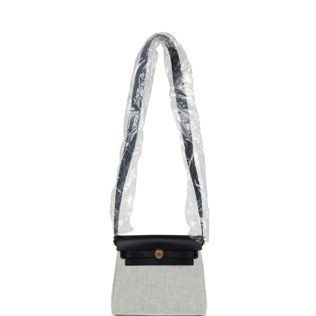 Hermes Herbag Zip 20 Mini Ecru and Vert Moyen Toile H Canvas and Black Vache Hunter Gold Hardware - Image 8