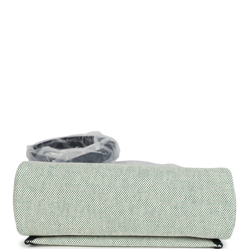 Hermes Herbag Zip 20 Mini Ecru and Vert Moyen Toile H Canvas and Black Vache Hunter Gold Hardware - Image 11