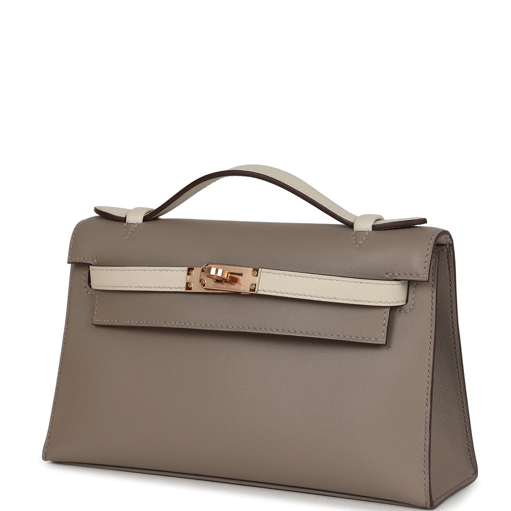 Hermes Special Order (HSS) Kelly Pochette Gris Asphalte and Beton Swift Rose Gold Hardware - Image 6