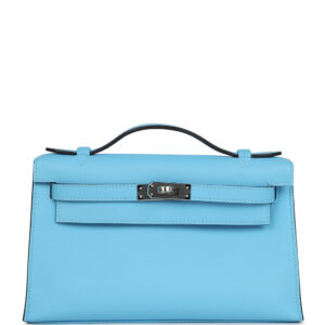 Hermes Kelly Pochette Celeste Swift Palladium Hardware