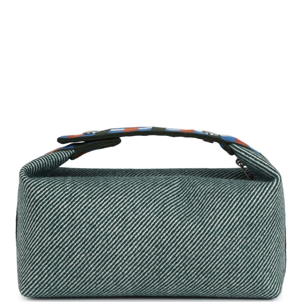 Hermes Bride-A-Brac Au Carre Case PM Vert Foret H Natte Canvas and Wool Palladium Hardware - Image 5