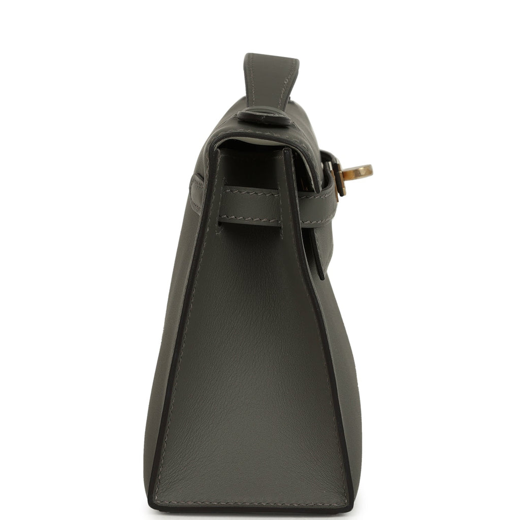 Hermes Special Order (HSS) Kelly Pochette Gris Meyer Verso Swift Permabrass Hardware - Image 4