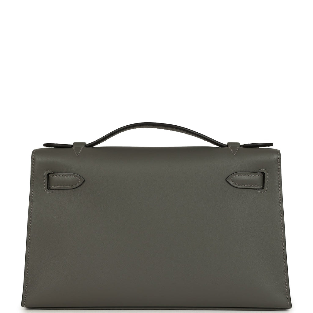 Hermes Special Order (HSS) Kelly Pochette Gris Meyer Verso Swift Permabrass Hardware - Image 5