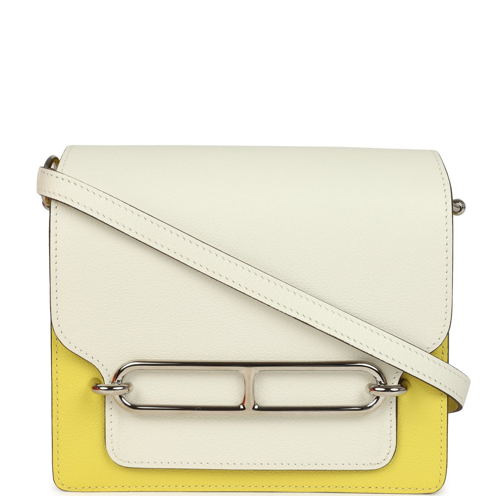 Hermes Mini Sac Roulis Bi-color White and Lime Evercolor Palladium Hardware