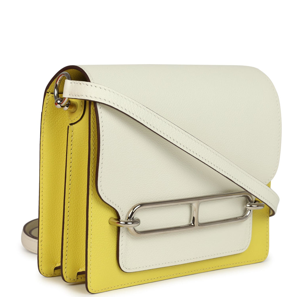 Hermes Mini Sac Roulis Bi-color White and Lime Evercolor Palladium Hardware - Image 3