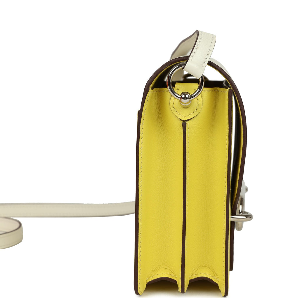 Hermes Mini Sac Roulis Bi-color White and Lime Evercolor Palladium Hardware - Image 4