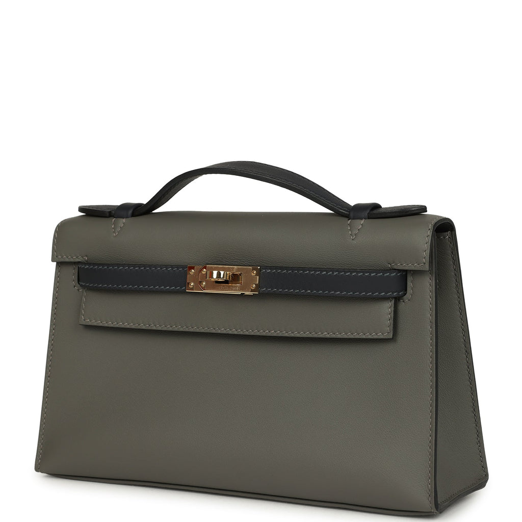 Pre-owned Hermes Special Order (HSS) Kelly Pochette Gris Meyer and Caban Swift Permabrass Hardware - Image 6
