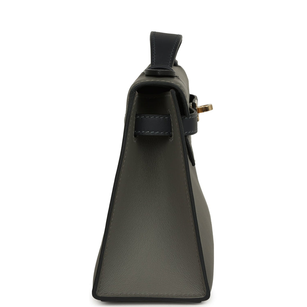 Pre-owned Hermes Special Order (HSS) Kelly Pochette Gris Meyer and Caban Swift Permabrass Hardware - Image 4