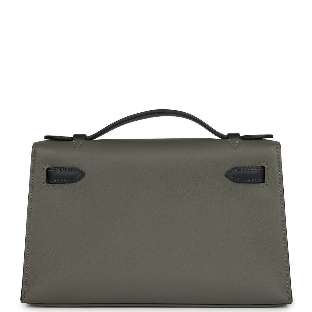 Pre-owned Hermes Special Order (HSS) Kelly Pochette Gris Meyer and Caban Swift Permabrass Hardware - Image 5