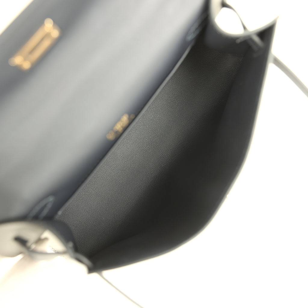 Pre-owned Hermes Special Order (HSS) Kelly Pochette Gris Meyer and Caban Swift Permabrass Hardware - Image 9