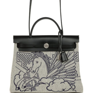 Pre-owned Hermes Herbag Zip Pegase Pop PM 31 Ecru Toile H Canvas and Black Hunter Palladium Hardware