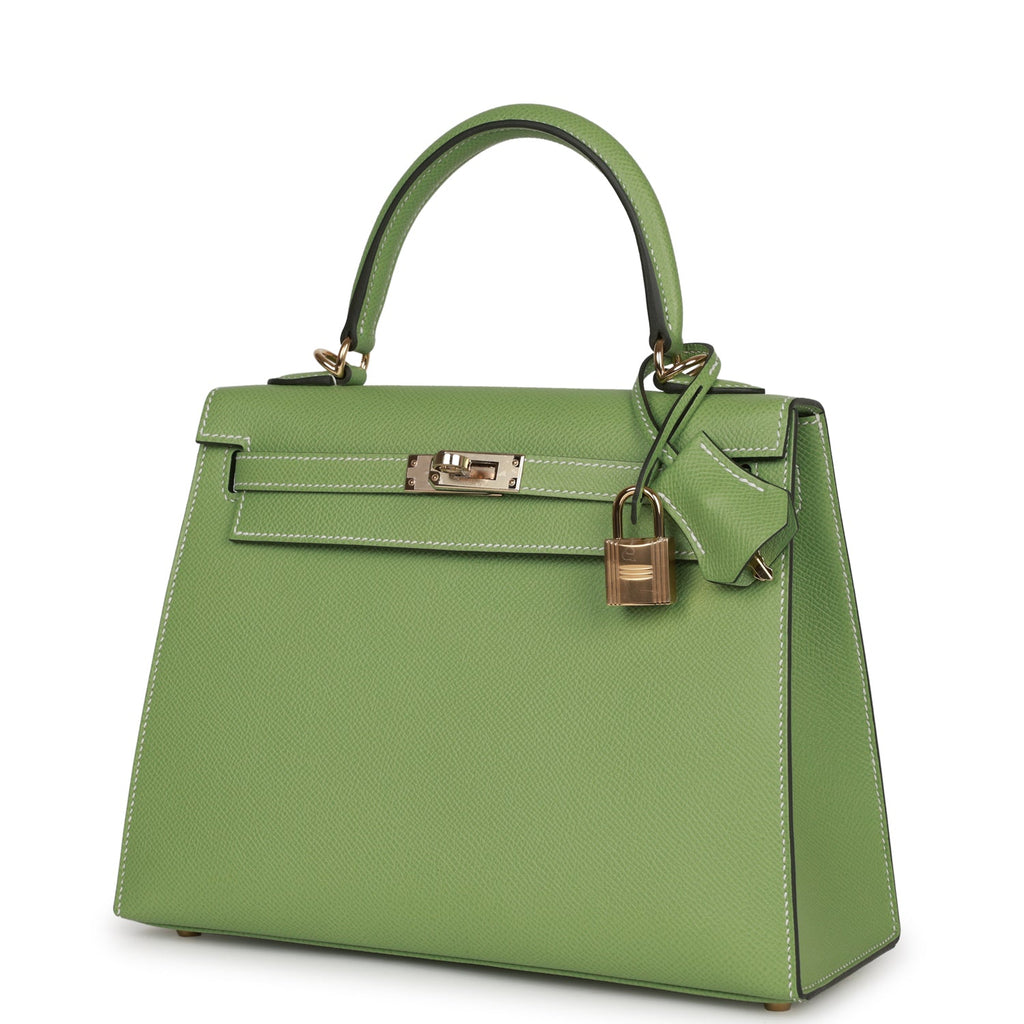Hermes Special Order (HSS) Kelly Sellier 25 Vert Criquet Epsom Permabrass Hardware - Image 6