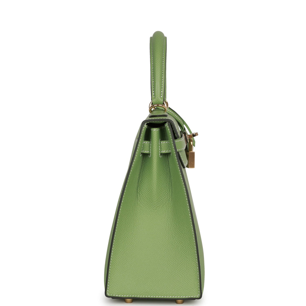 Hermes Special Order (HSS) Kelly Sellier 25 Vert Criquet Epsom Permabrass Hardware - Image 4