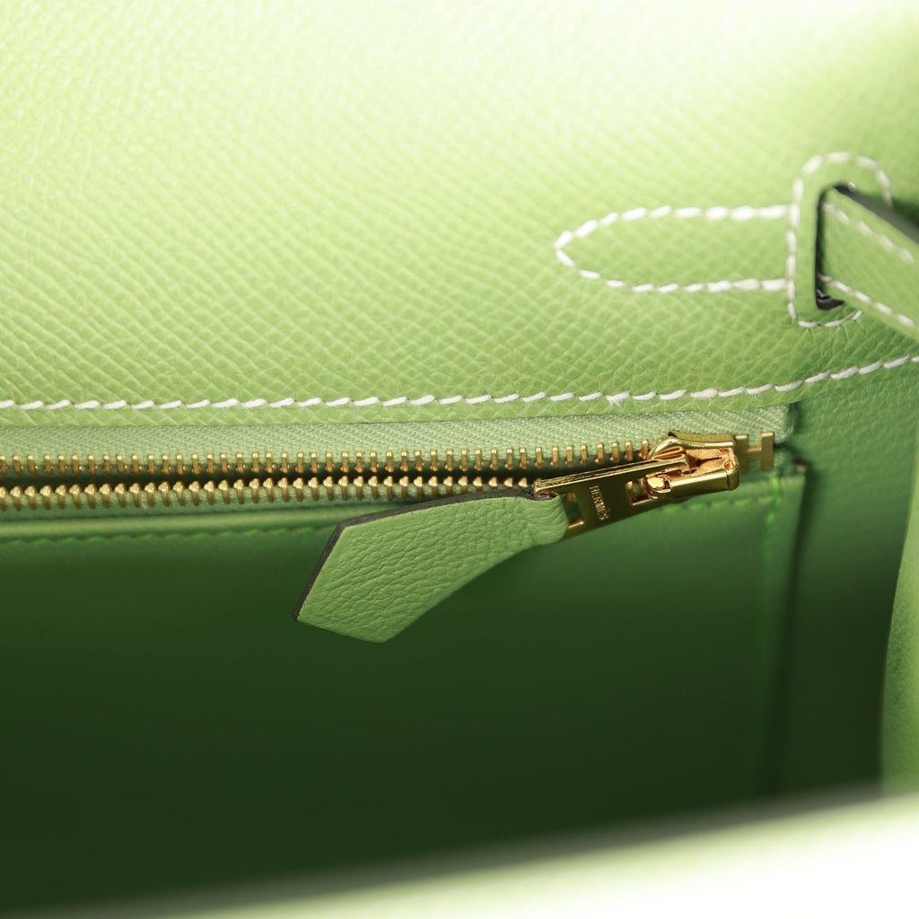 Hermes Special Order (HSS) Kelly Sellier 25 Vert Criquet Epsom Permabrass Hardware - Image 10