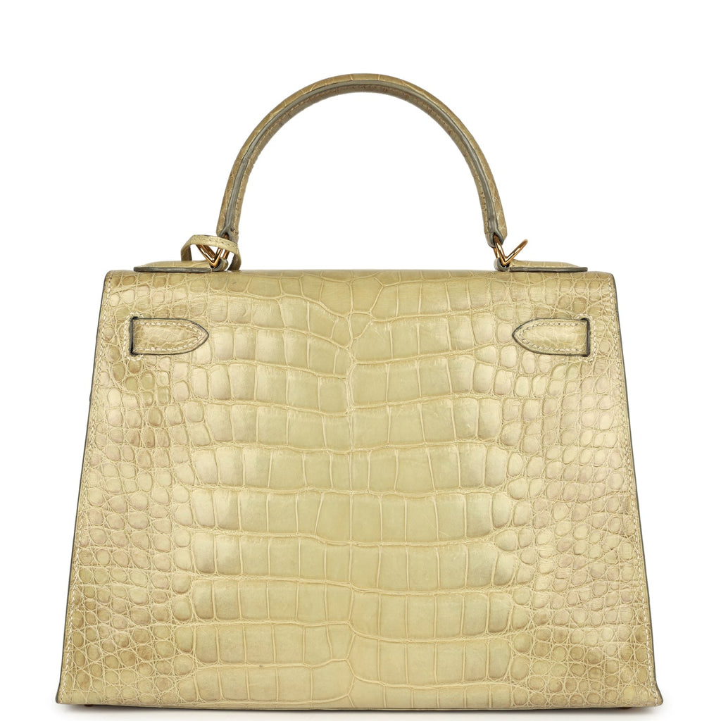 Vintage Hermes Kelly Sellier 28 Vert Celadon Natura Shiny Alligator Gold Hardware - Image 5