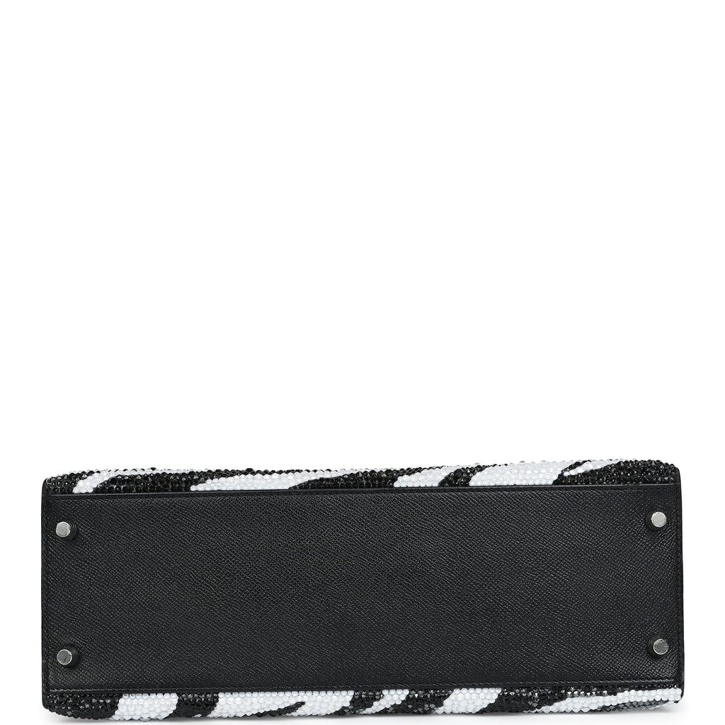 Custom Zebra Swarovski Crystal Hermes Kelly Sellier 32 Black Epsom Palladium Hardware - Image 7