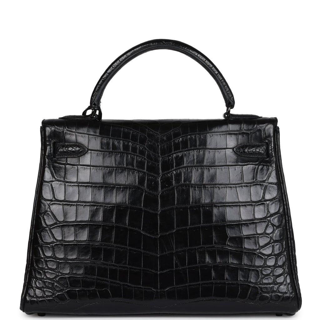 Pre-owned Hermes Kelly Retourne 32 SO Black Matte Niloticus Crocodile Black Hardware - Image 5