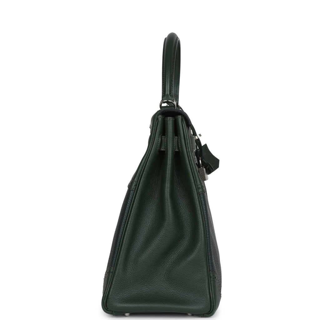 Pre-owned Hermes Ghillies Kelly 35 Retourne Vert Fonce Clemence and Vert Anglais Evercolor Palladium Hardware - Image 4