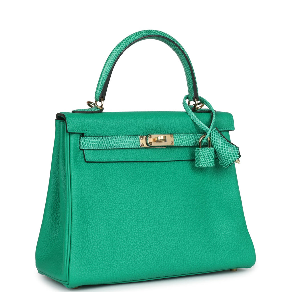 Hermes Kelly Retourne 25 Menthe Togo and Varanus Niloticus Lizard Touch Permabrass Hardware - Image 3