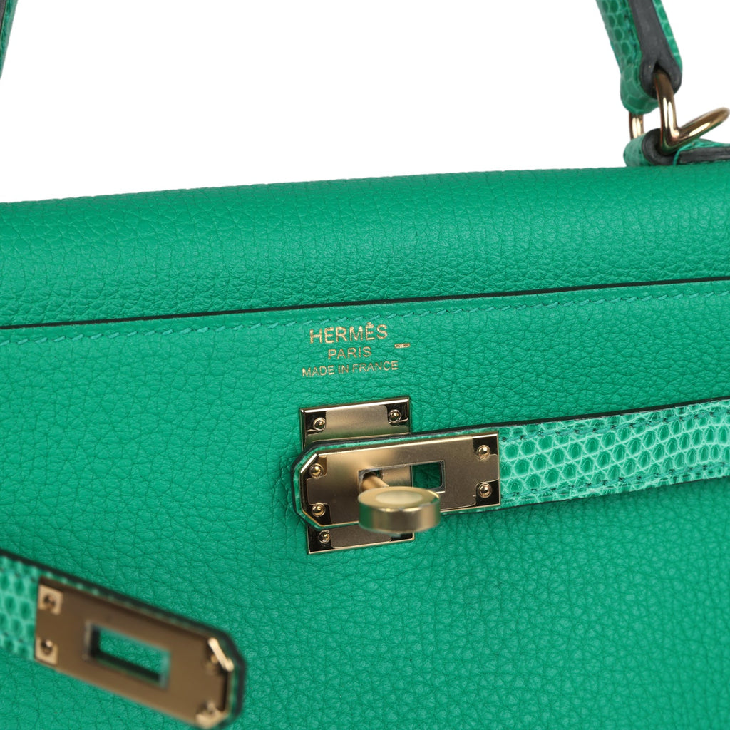 Hermes Kelly Retourne 25 Menthe Togo and Varanus Niloticus Lizard Touch Permabrass Hardware - Image 8