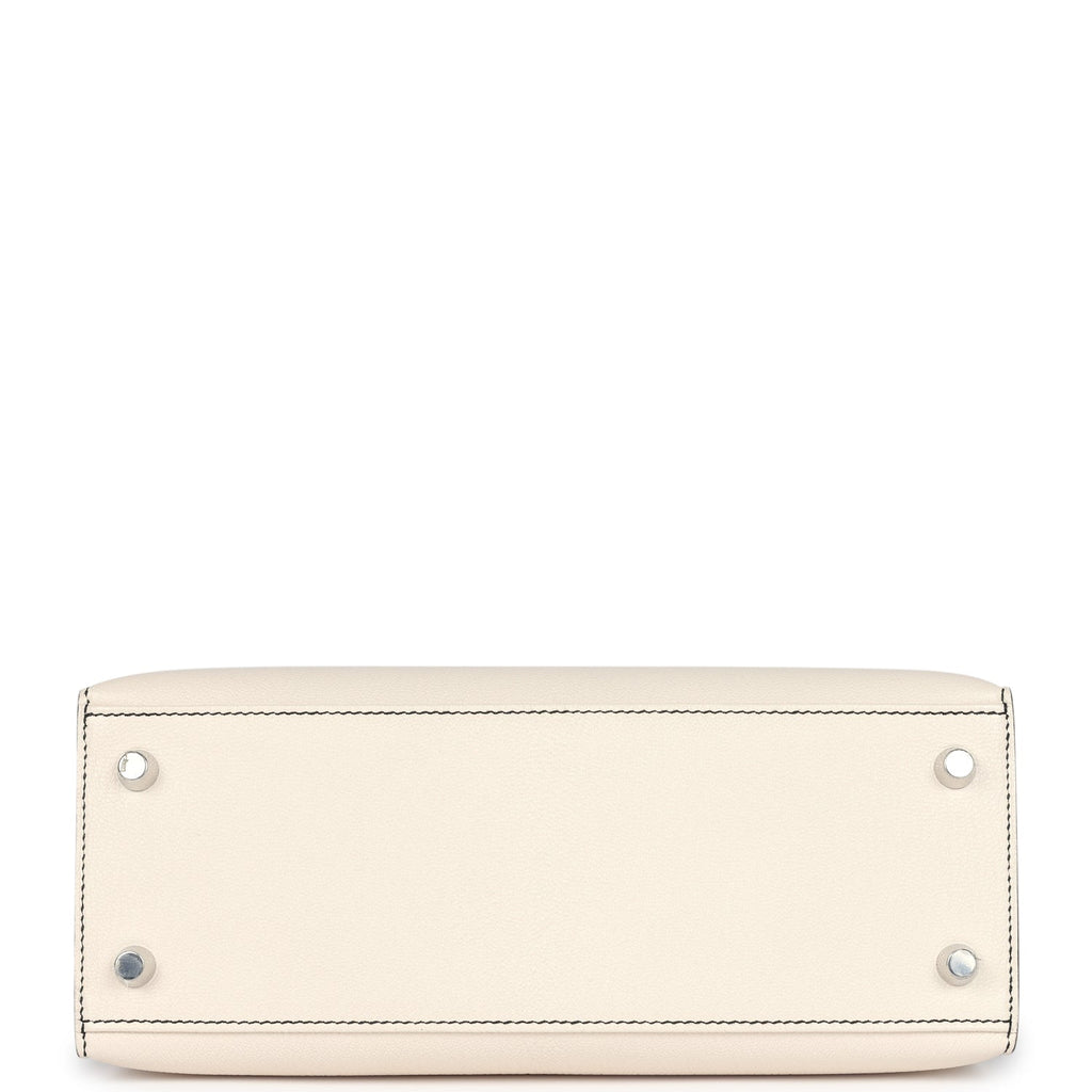 Hermes Special Order (HSS) Kelly Sellier 25 Nata and Black Chevre Mysore Brushed Palladium Hardware - Image 7