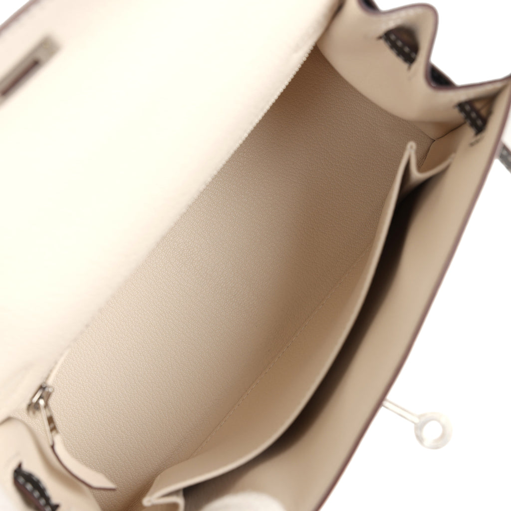 Hermes Special Order (HSS) Kelly Sellier 25 Nata and Black Chevre Mysore Brushed Palladium Hardware - Image 9