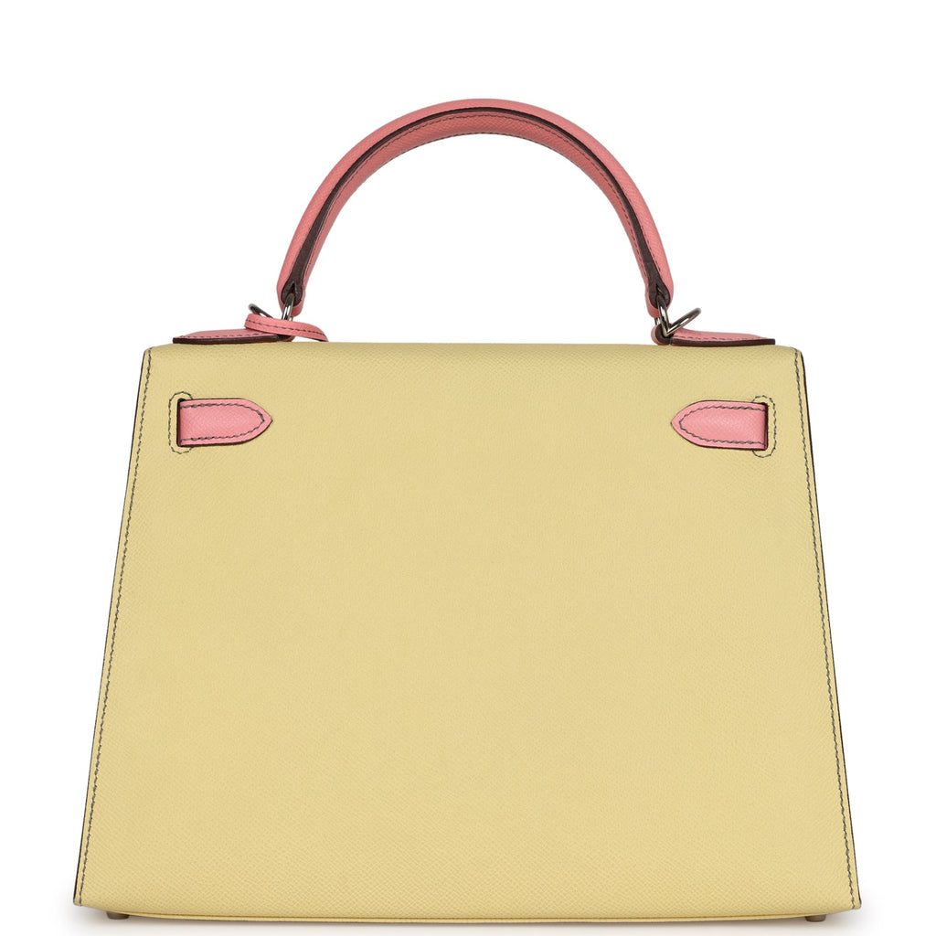 Pre-owned Hermes Special Order (HSS) Kelly Sellier 28 Rose Confetti and Jaune Poussin Epsom Palladium Hardware - Image 5