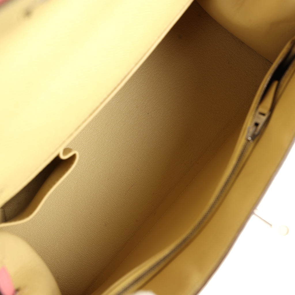 Pre-owned Hermes Special Order (HSS) Kelly Sellier 28 Rose Confetti and Jaune Poussin Epsom Palladium Hardware - Image 9