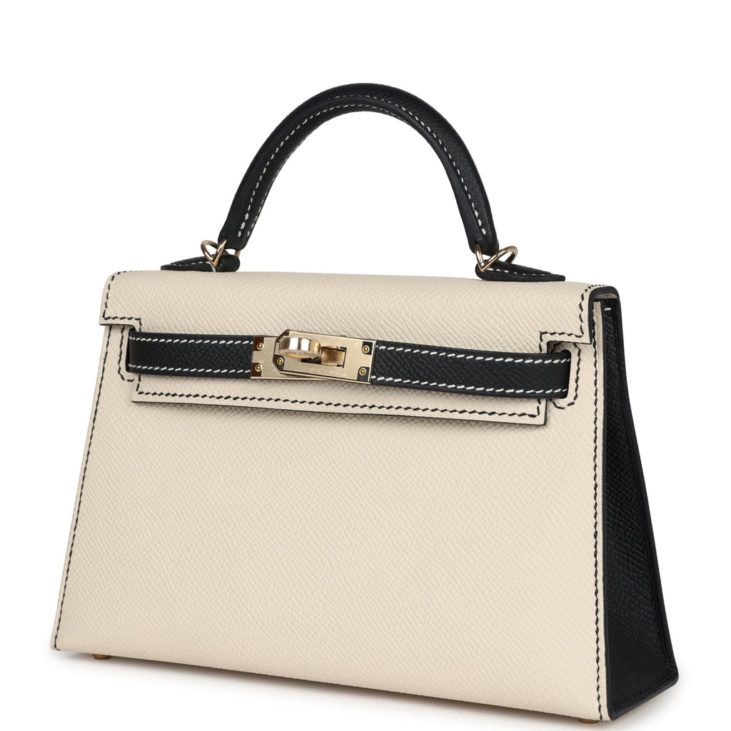 Hermes Special Order (HSS) Kelly Sellier 20 Craie and Black Epsom Permabrass Hardware - Image 6