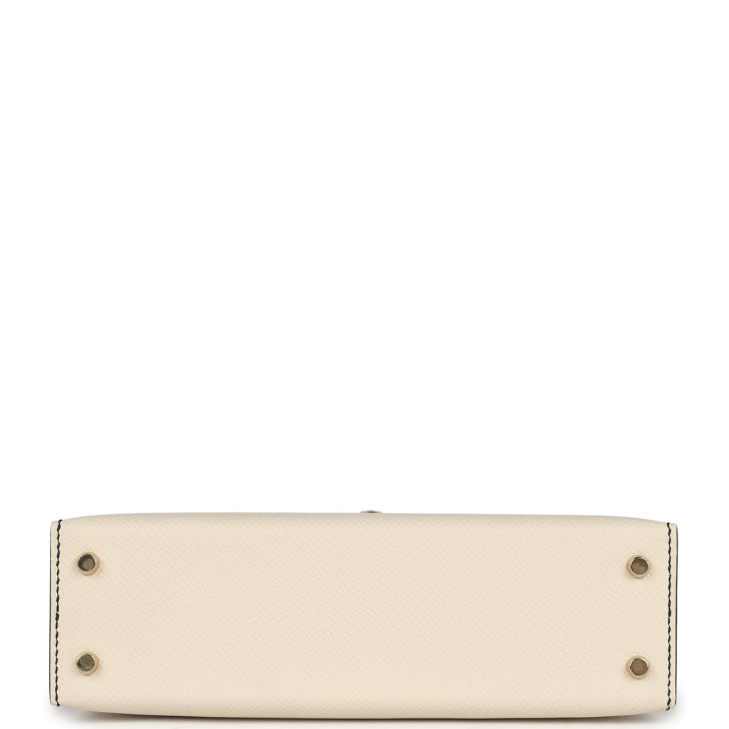 Hermes Special Order (HSS) Kelly Sellier 20 Craie and Black Epsom Permabrass Hardware - Image 7