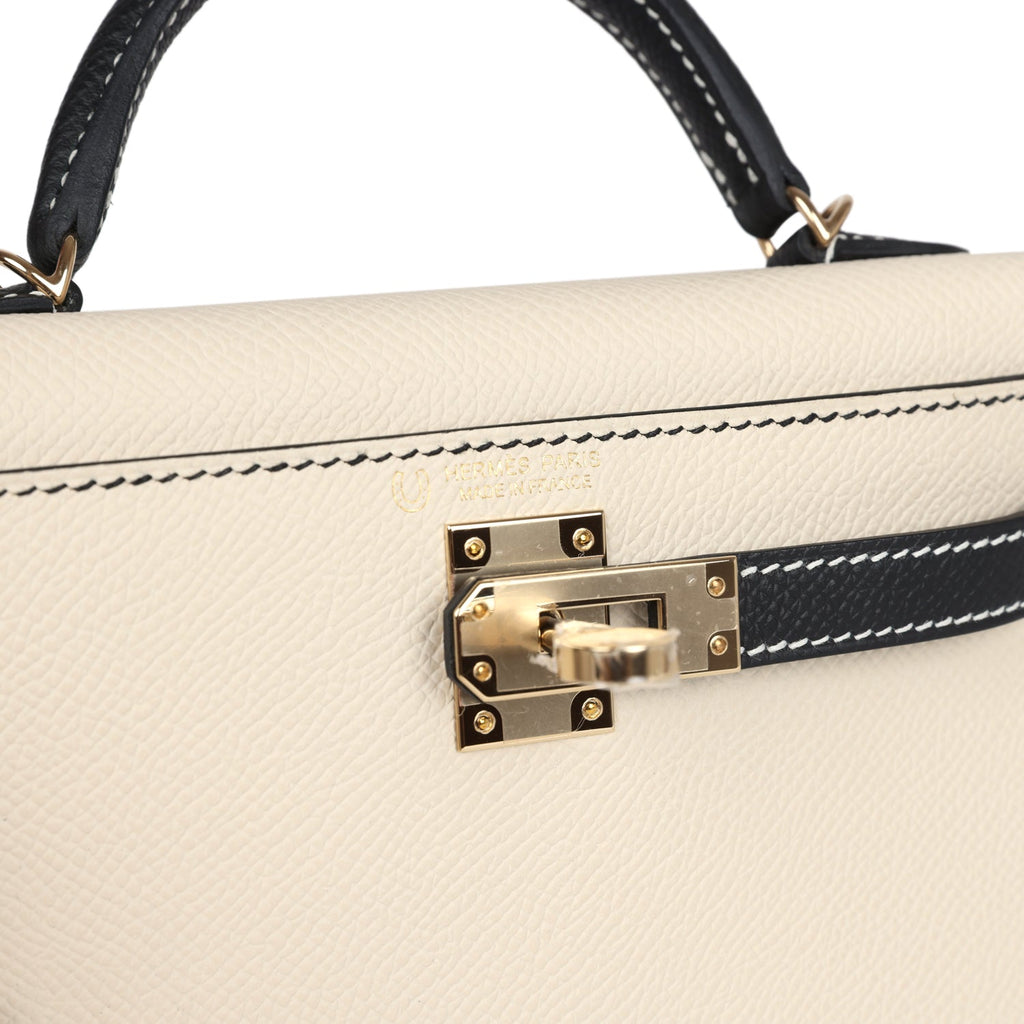 Hermes Special Order (HSS) Kelly Sellier 20 Craie and Black Epsom Permabrass Hardware - Image 8