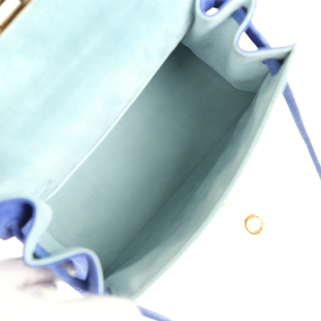 Vintage Hermes Kelly Sellier 20 Bleu Electric and Aqua Doblis Gold Hardware - Image 9