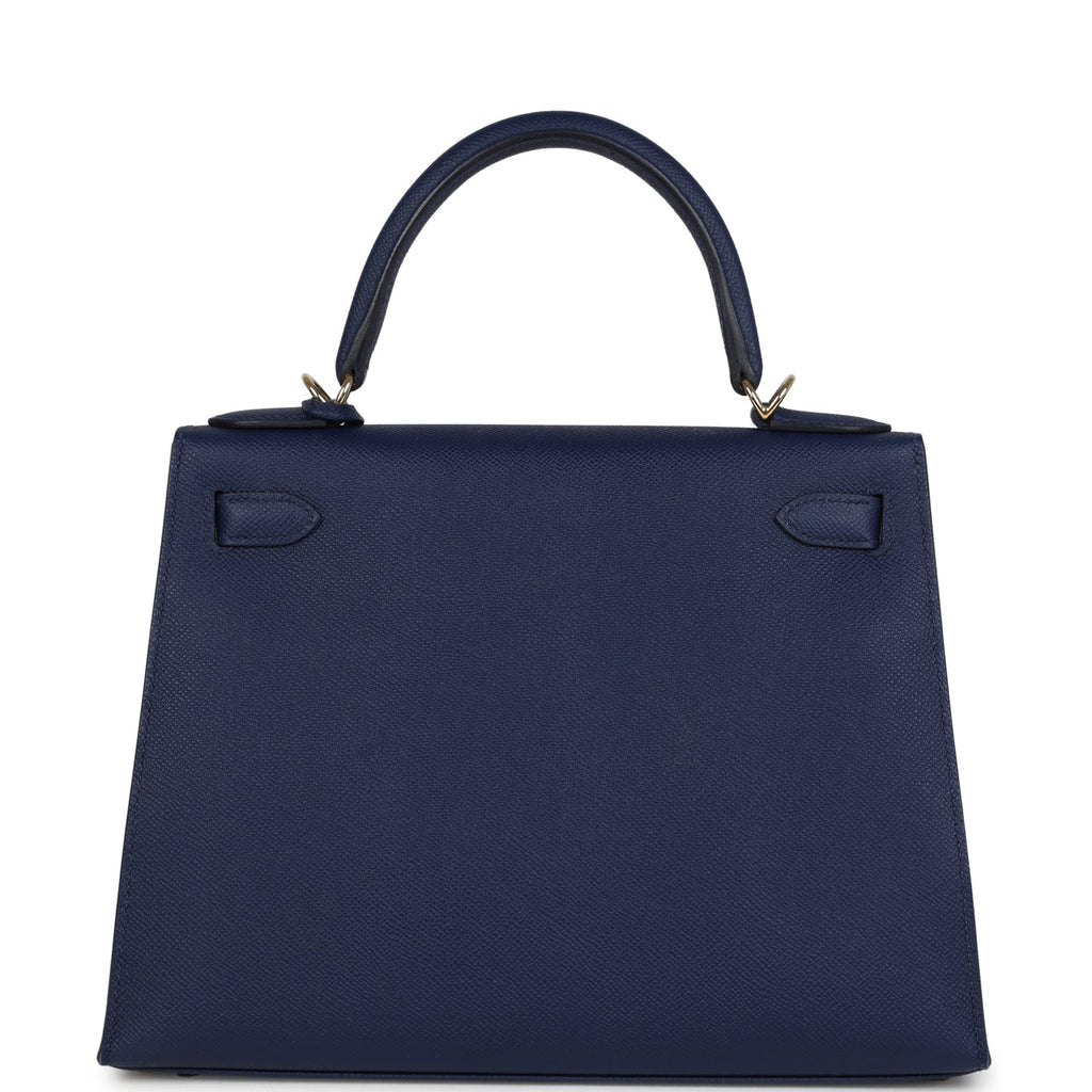 Pre-owned Hermes Special Order (HSS) Kellygraphie Kelly Sellier 28 "Lettre B" Bleu Nuit Epsom Permabrass Hardware - Image 5