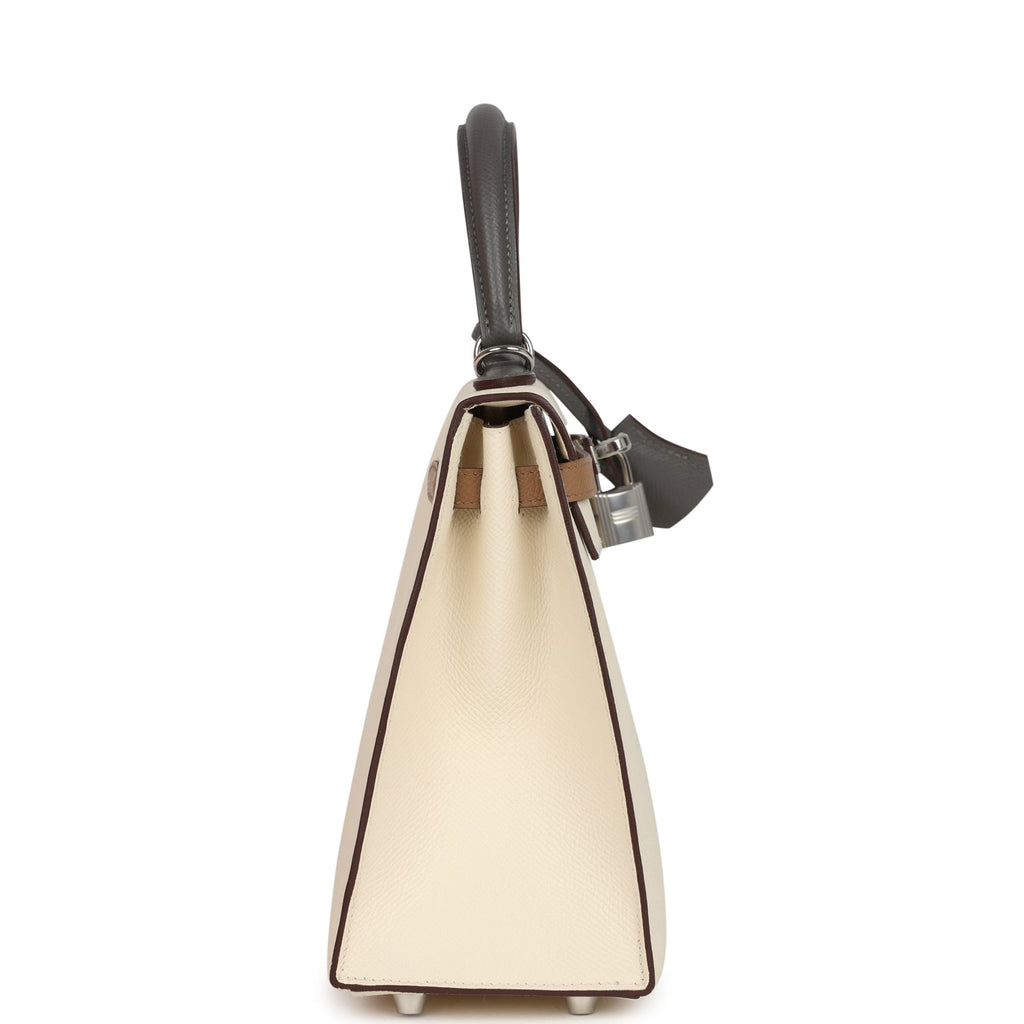 Hermes Kelly Sellier 25 Tri-Color Nata, Gris Meyer and Chai Epsom Palladium Hardware - Image 4