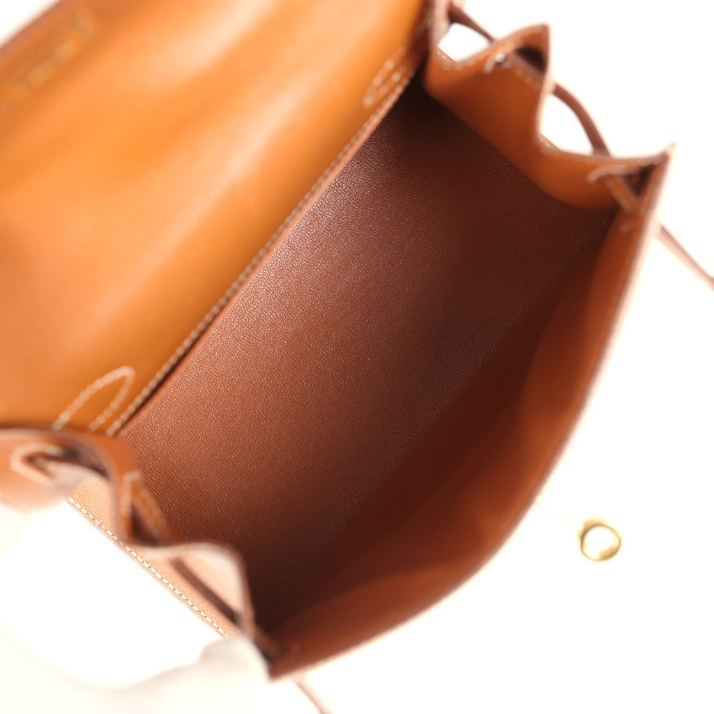 Vintage Hermes Kelly Sellier 20 Gold Courchevel and Ecru-Beige Toile H Canvas Gold Hardware - Image 9