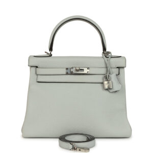 Hermes Kelly Retourne 28 Bleu Pale Clemence Palladium Hardware