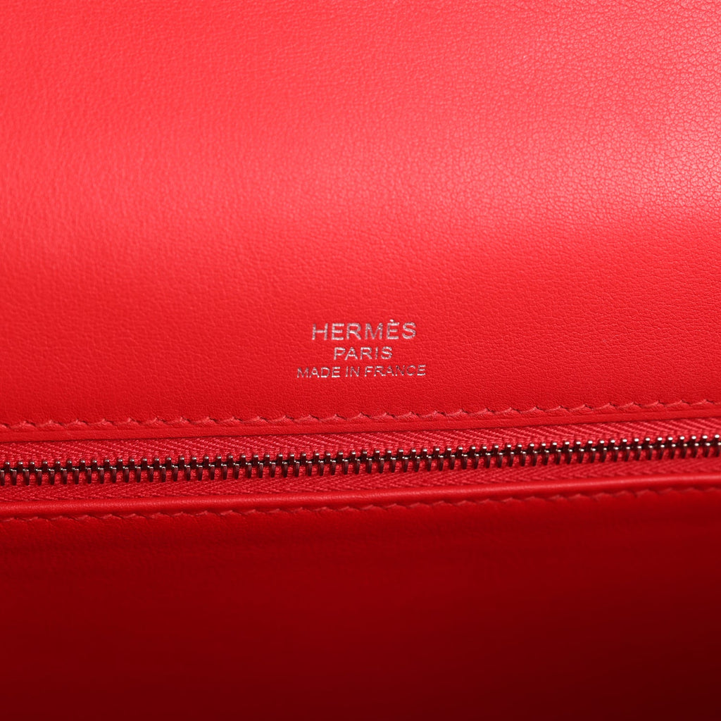 Pre-owned Hermes Kelly Sellier 28 Rouge De Coeur Swift and Beige-Ecru Toile H Canvas Palladium Hardware - Image 9