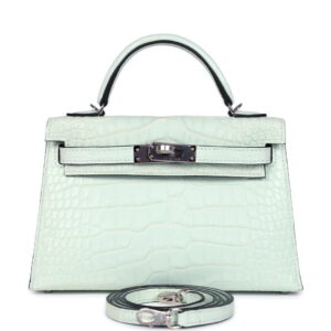 Hermes Kelly Sellier 20 Vert Peppermint Matte Alligator Palladium Hardware