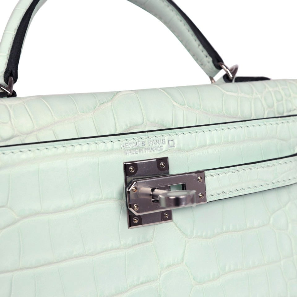 Hermes Kelly Sellier 20 Vert Peppermint Matte Alligator Palladium Hardware - Image 8