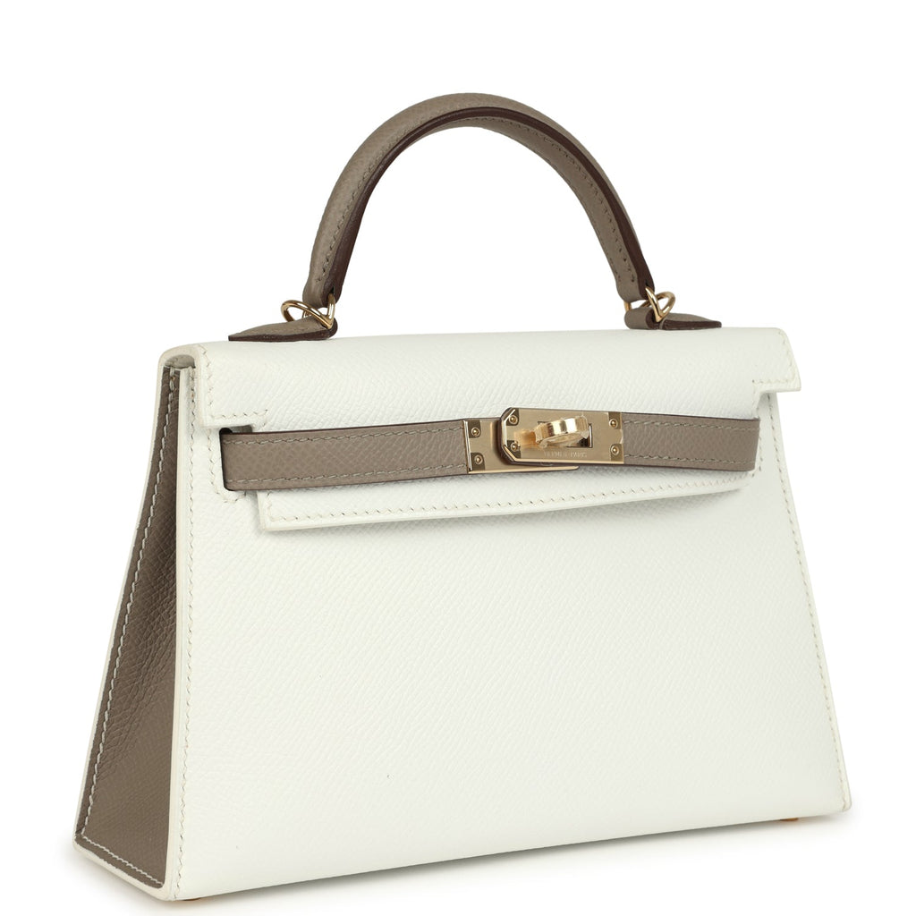 Hermes Special Order (HSS) Kelly Sellier 20 White and Gris Asphalte Epsom Permabrass Hardware - Image 3
